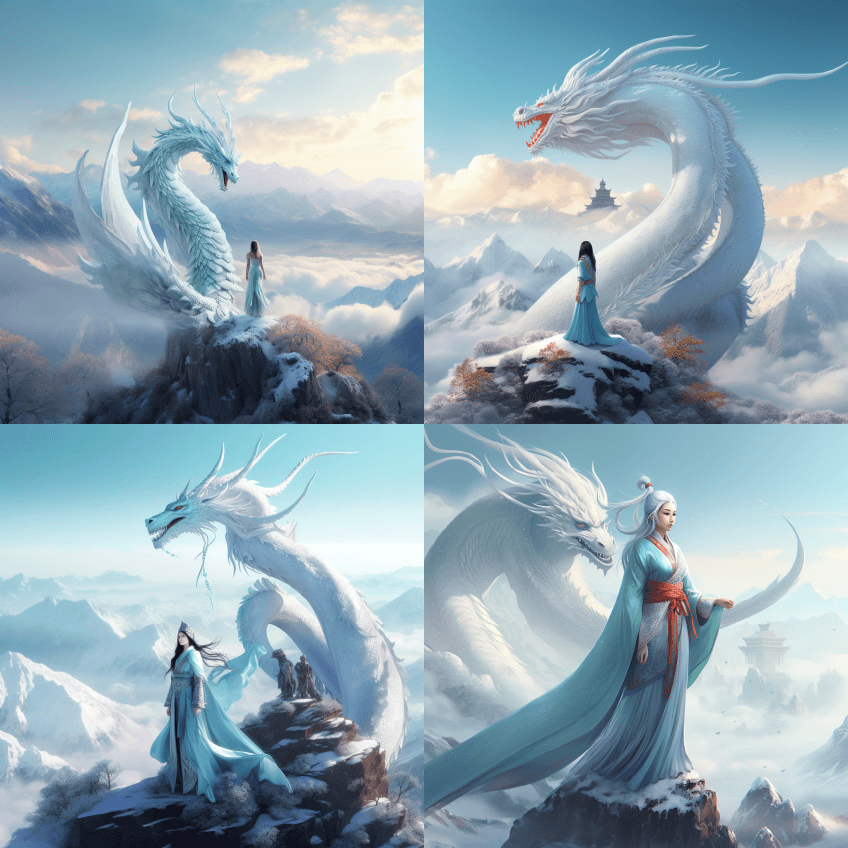 她是一个传统的中国怪物，都是无与伦比的美 - Midjourney Prompt