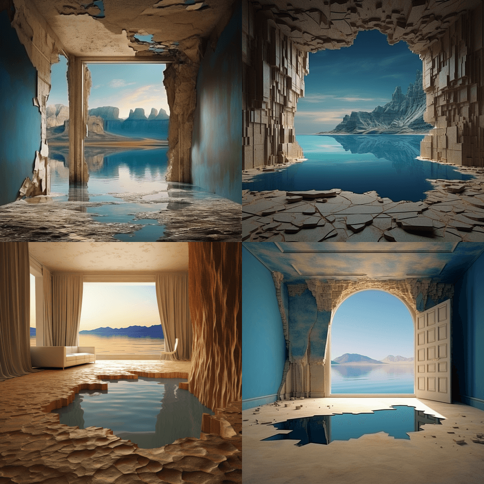 一个没有使用过的房间，巨大的洞穴中有大量 - Midjourney Prompt