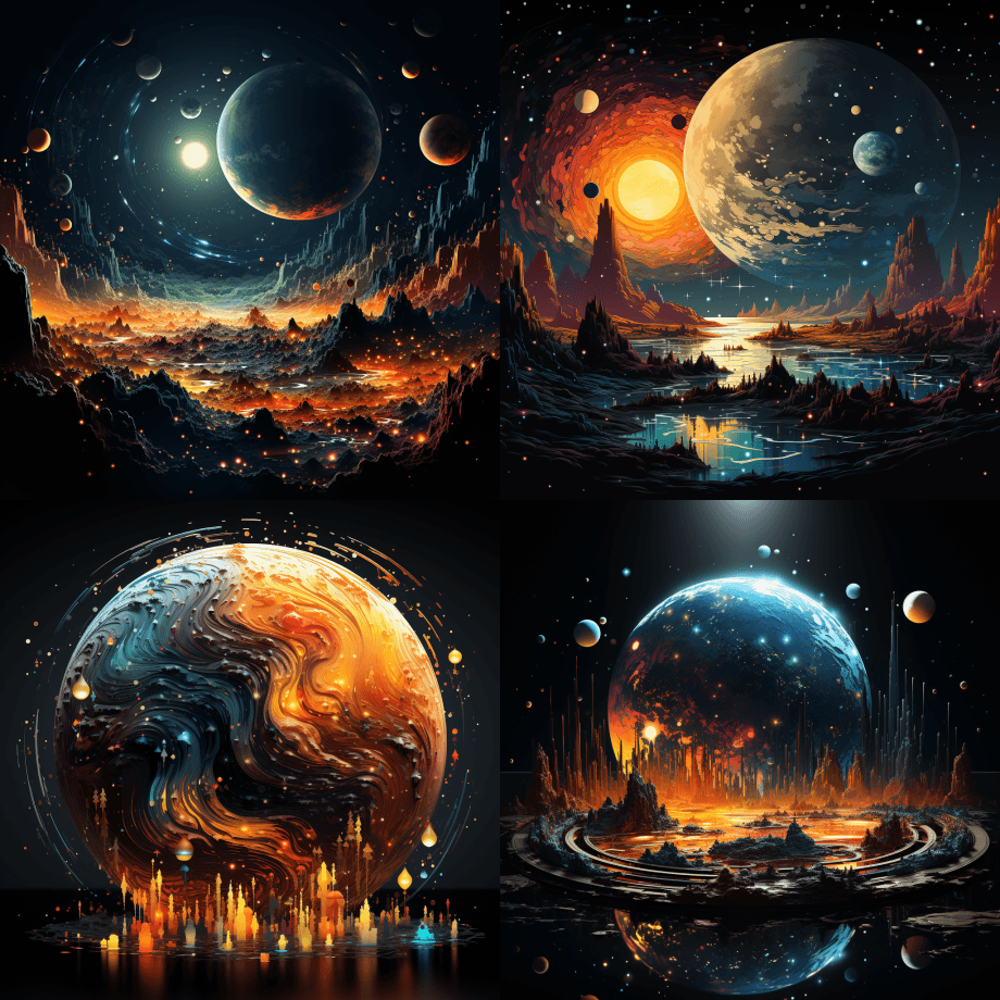 8位像素的太阳系视图，8位像素，充满活力 - Midjourney Prompt