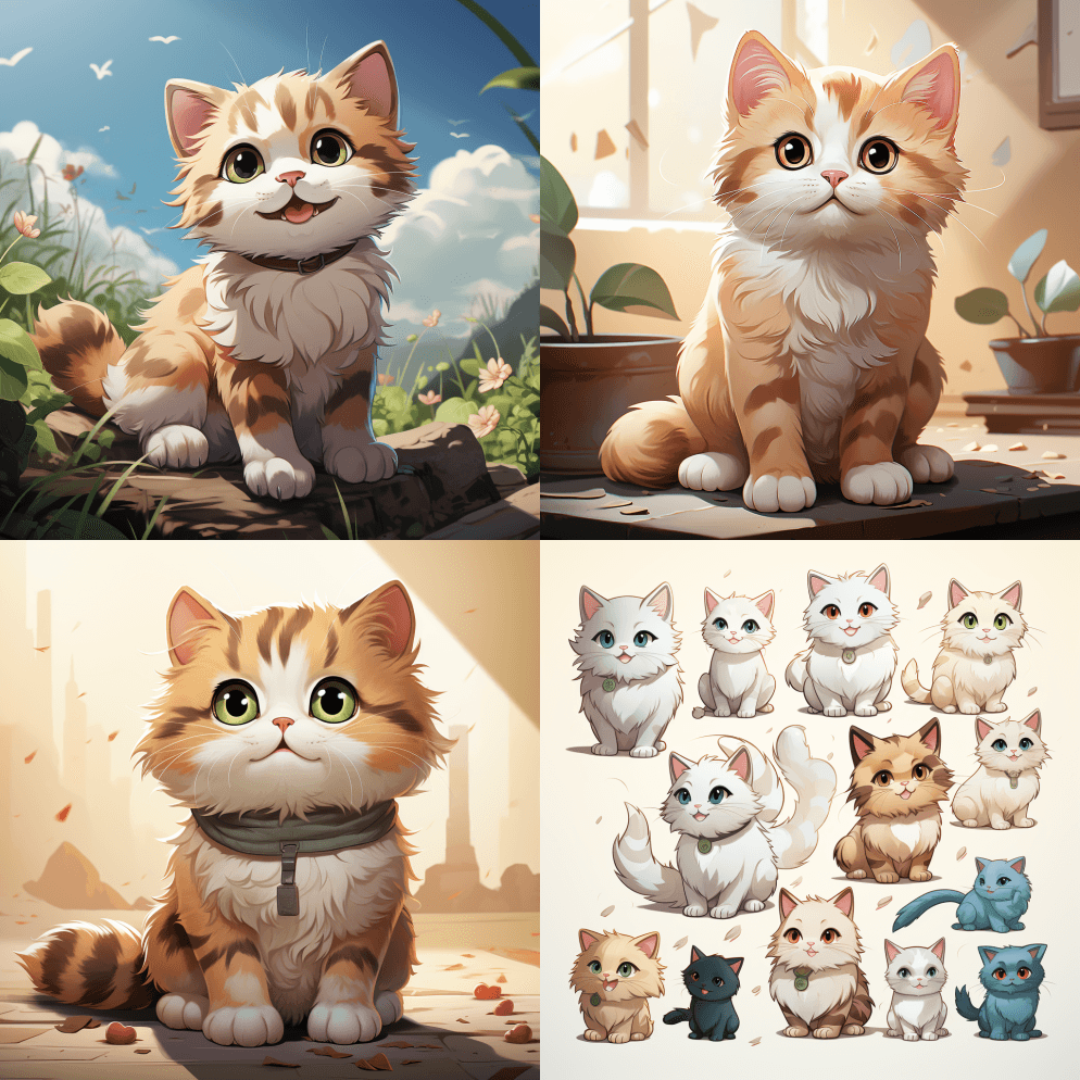 卡通猫简单，苏格兰折叠猫，毛茸茸的猫，全 - Midjourney Prompt