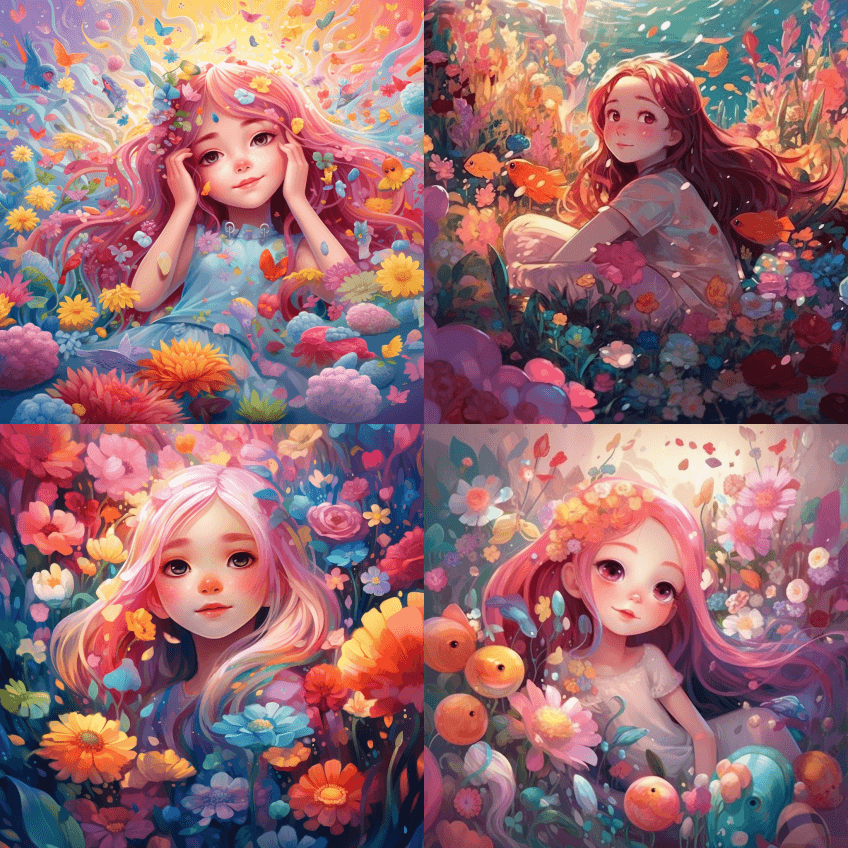 可爱的潮流小女孩，精致的五官，粉色渐变的 - Midjourney Prompt