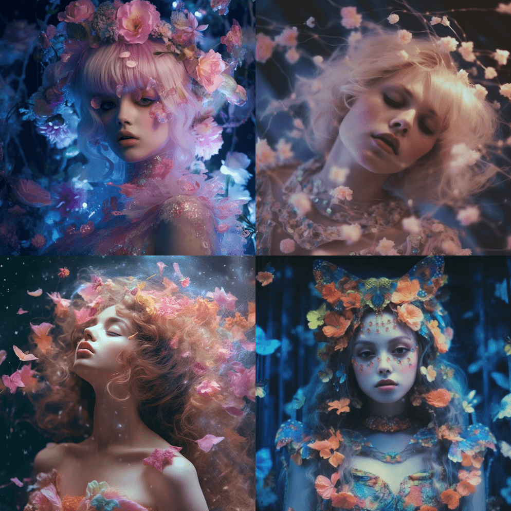 神秘的空灵花环时尚，超锐利的错综复杂的细 - Midjourney Prompt