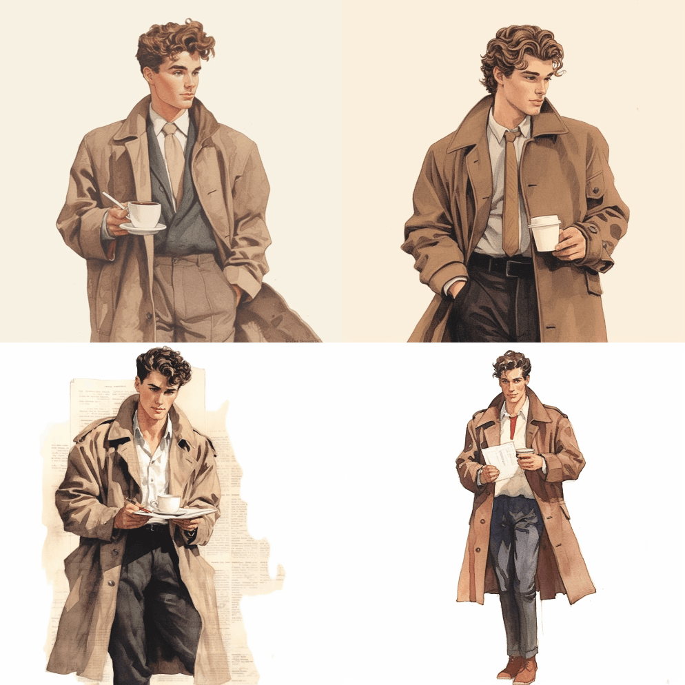 唯美的莱维复古插图,一个高大的帅哥,19 - Midjourney Prompt