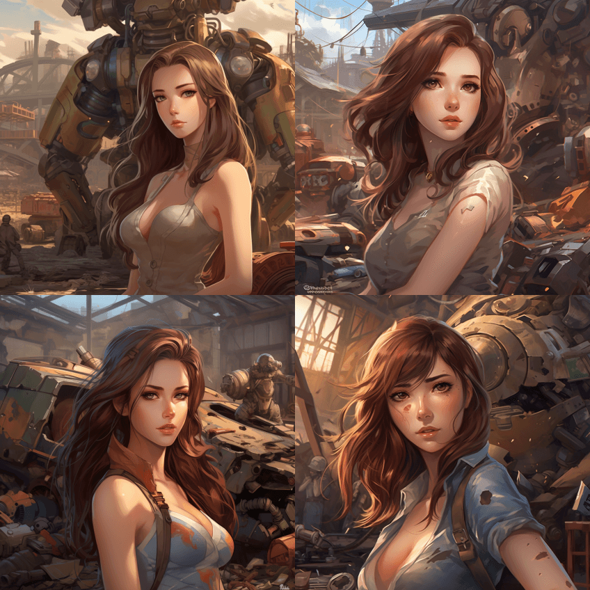 皮克斯风格的肖像拍摄，垃圾场里的动漫美女 - Midjourney Prompt