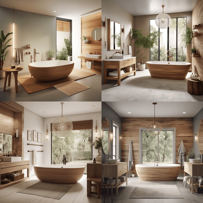 房屋模型，米色房间配有天然木制家具，墙上 - Midjourney Prompt