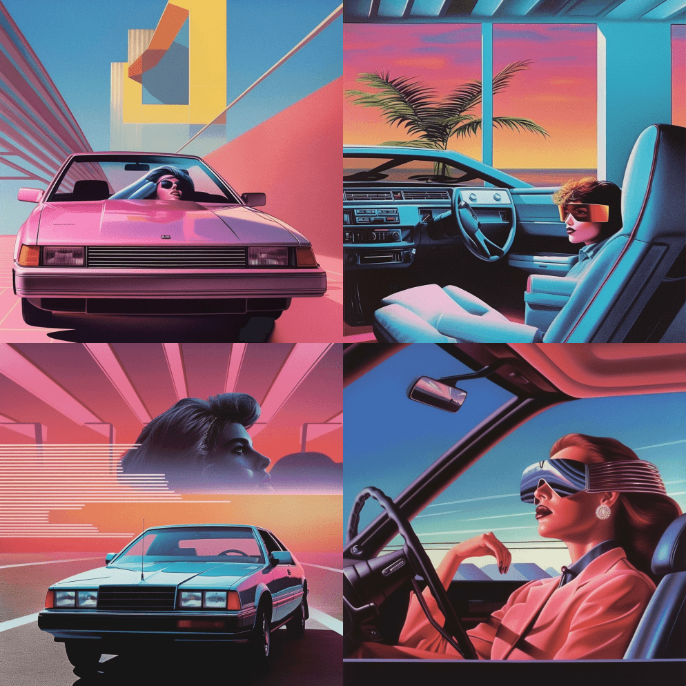 一则广告展示了一辆带有头枕的汽车，风格为 - Midjourney Prompt