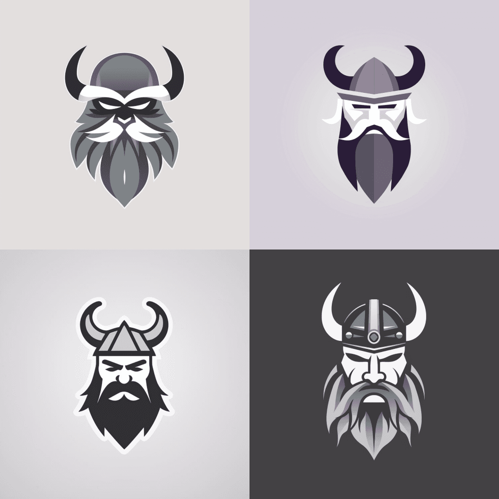 平面矢量标志的海盗，灰黑白渐变，简单，极 - Midjourney Prompt