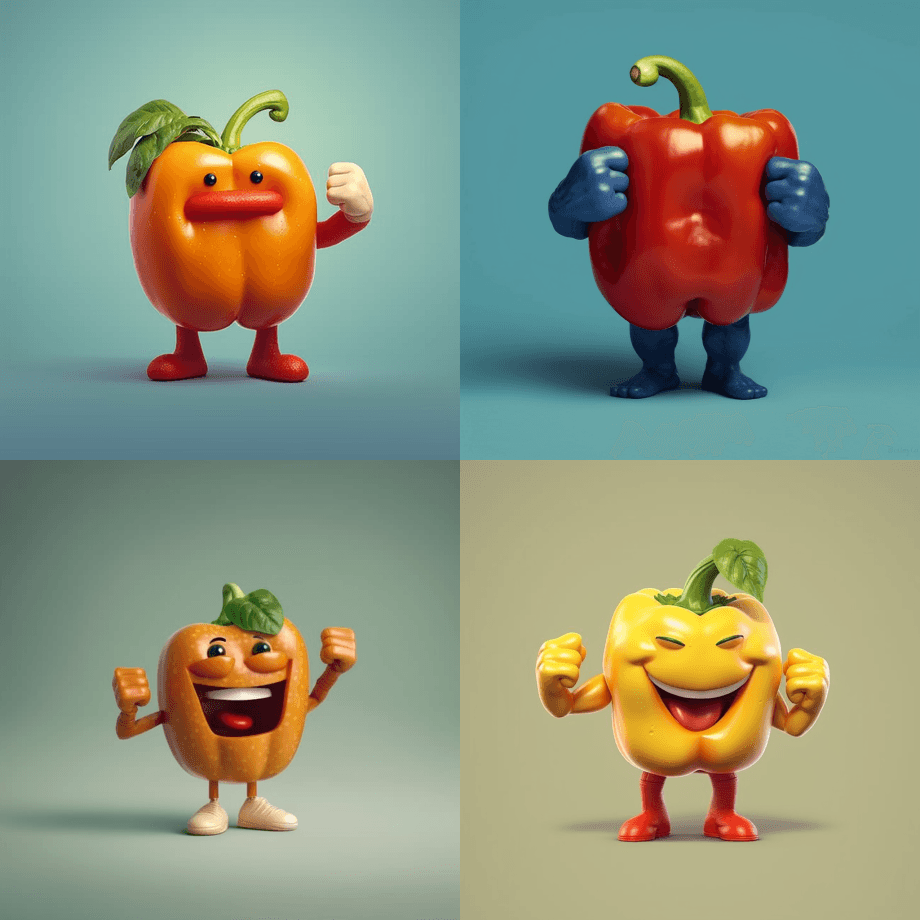 一种友好而美味的甜椒，手臂肌肉发达，自豪 - Midjourney Prompt