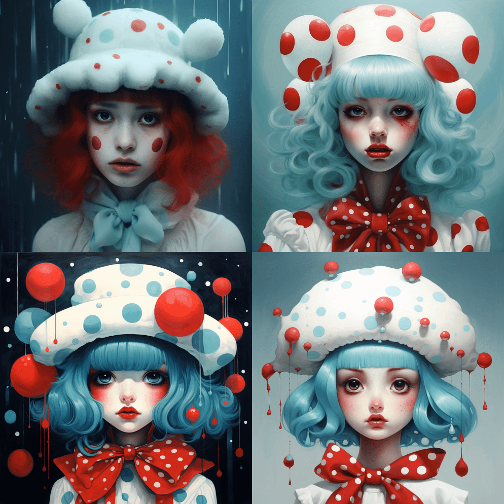 一个女孩，鼻子上有圆点，头上戴着帽子，风 - Midjourney Prompt