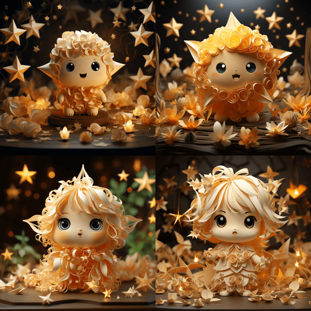 3D纸艺术可爱的赤壁五颜六色的金星配上冬 - Midjourney Prompt