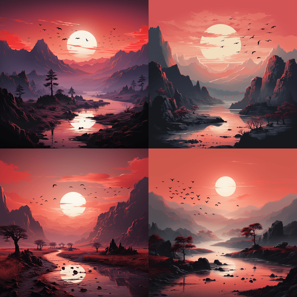 岩石山区的一群鸟，以色场极简主义、异国情 - Midjourney Prompt