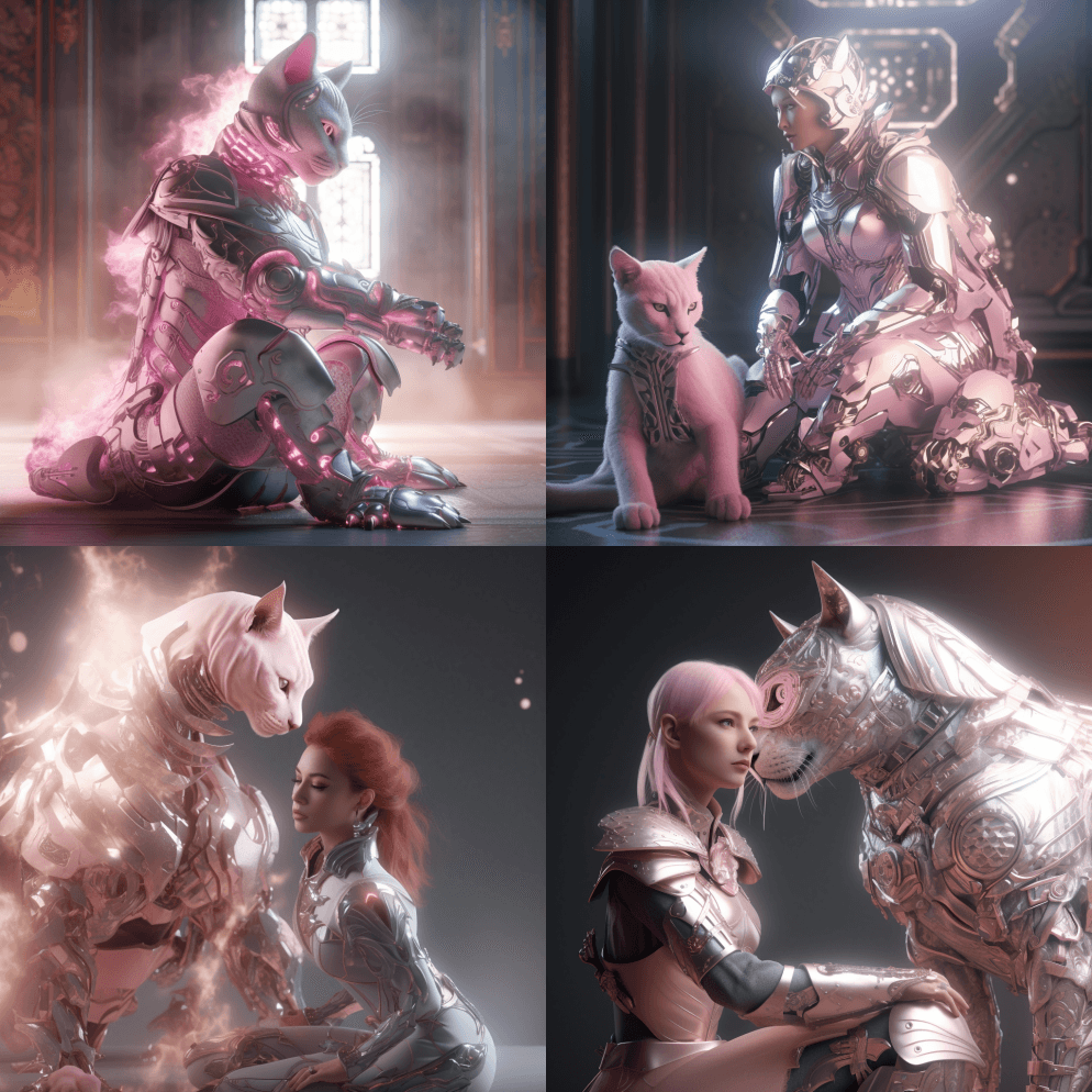 猫税递归分形巨无霸组合成超级巨型美女跪着 - Midjourney Prompt