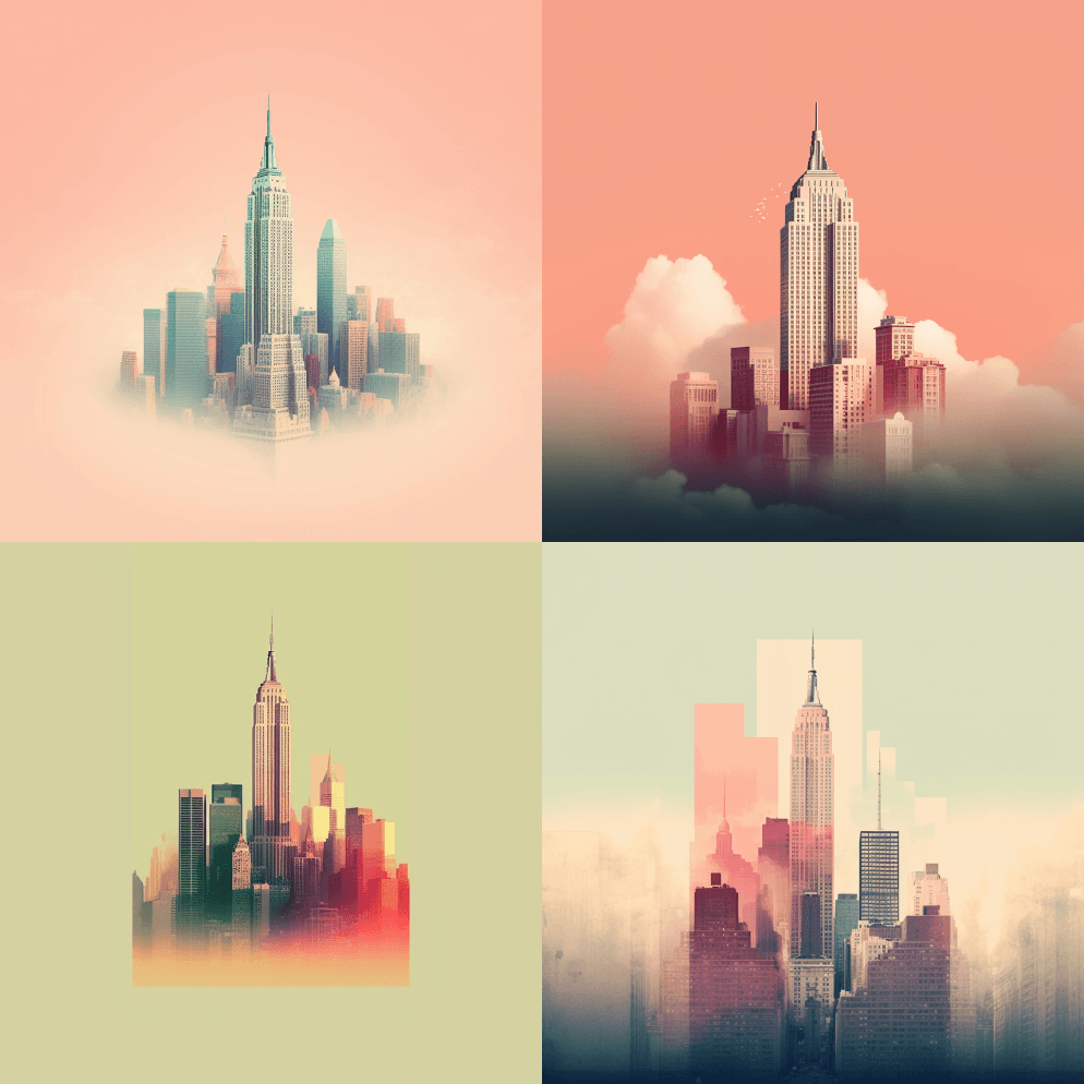 美丽的极简主义纽约广场，浅色渐变背景 - Midjourney Prompt