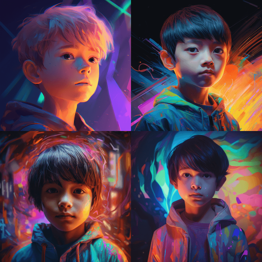 一个可爱的男孩，看着相机，在半身照片，插 - Midjourney Prompt