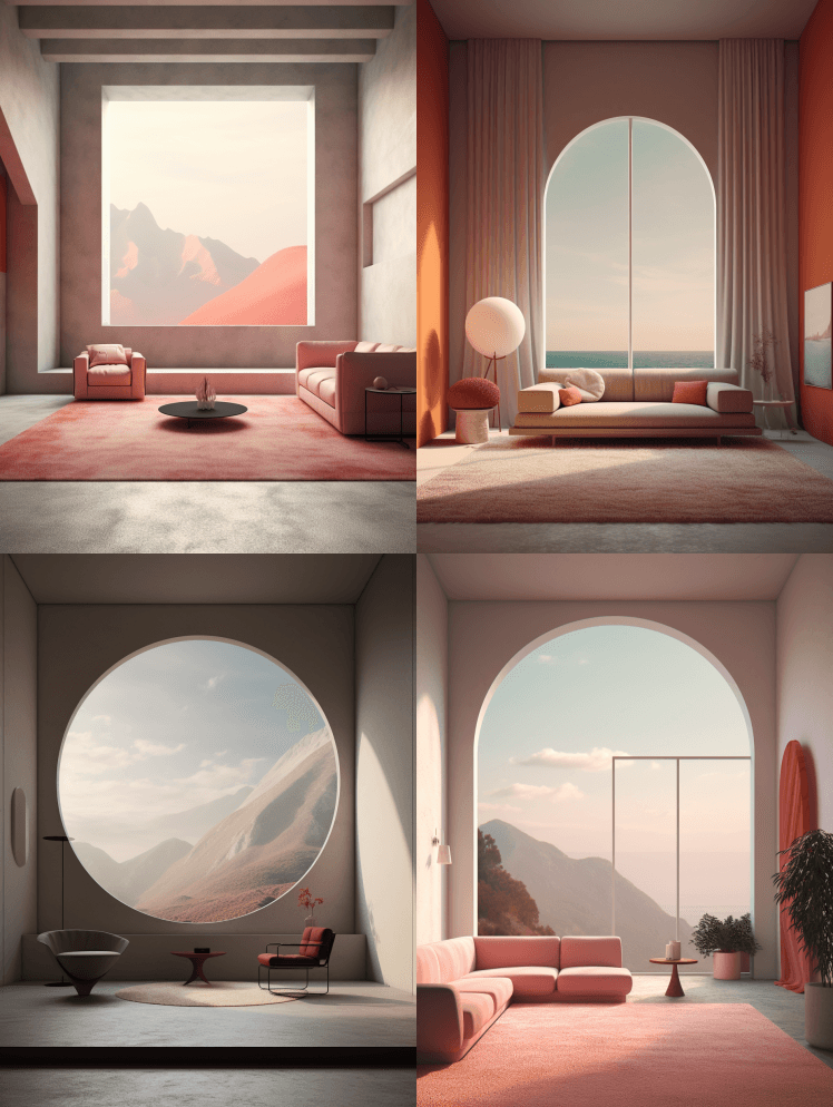 客厅，极简主义，景观构图，几何，逼真，8 - Midjourney Prompt