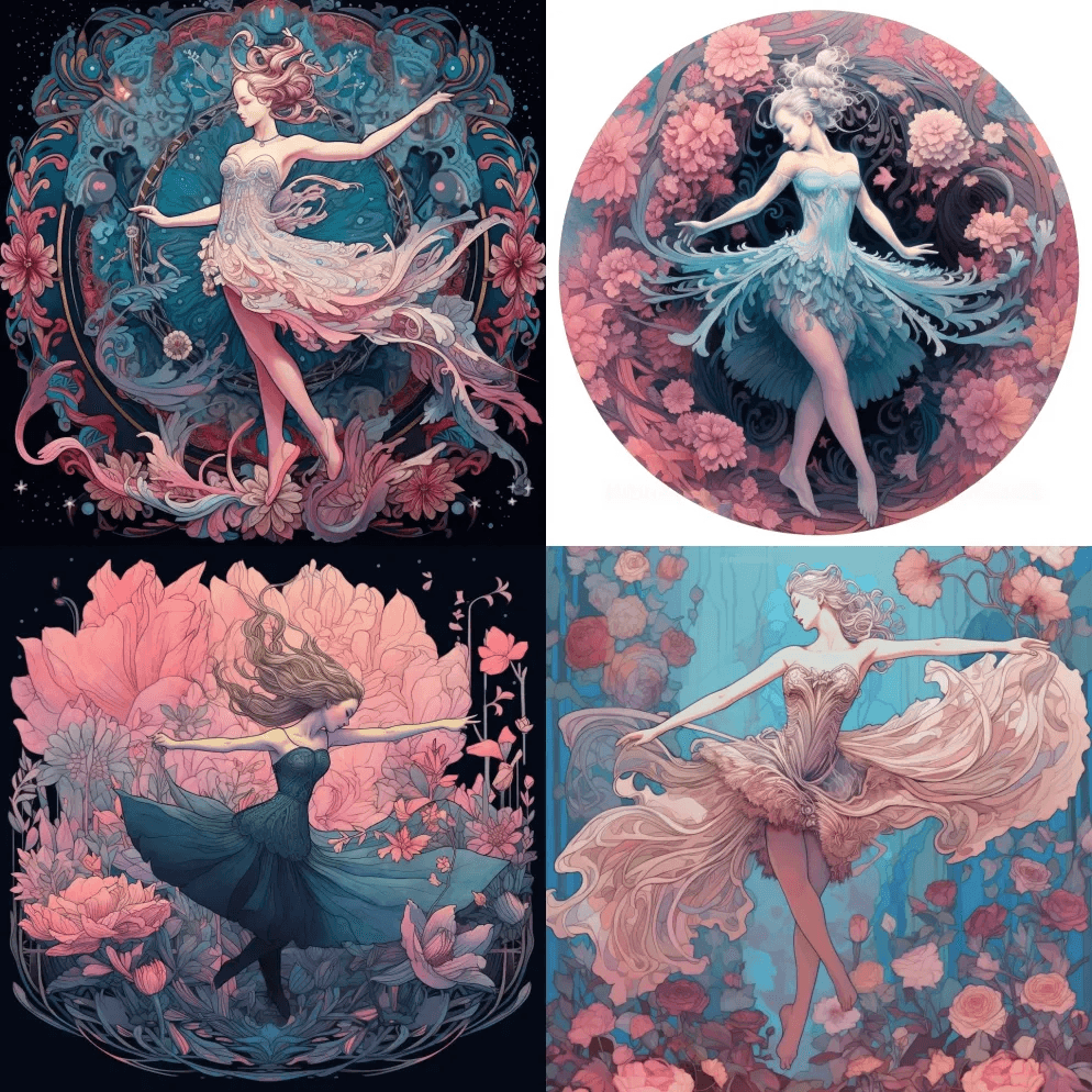 一幅芭蕾舞女孩的画像，以梦幻般的调色板风 - Midjourney Prompt
