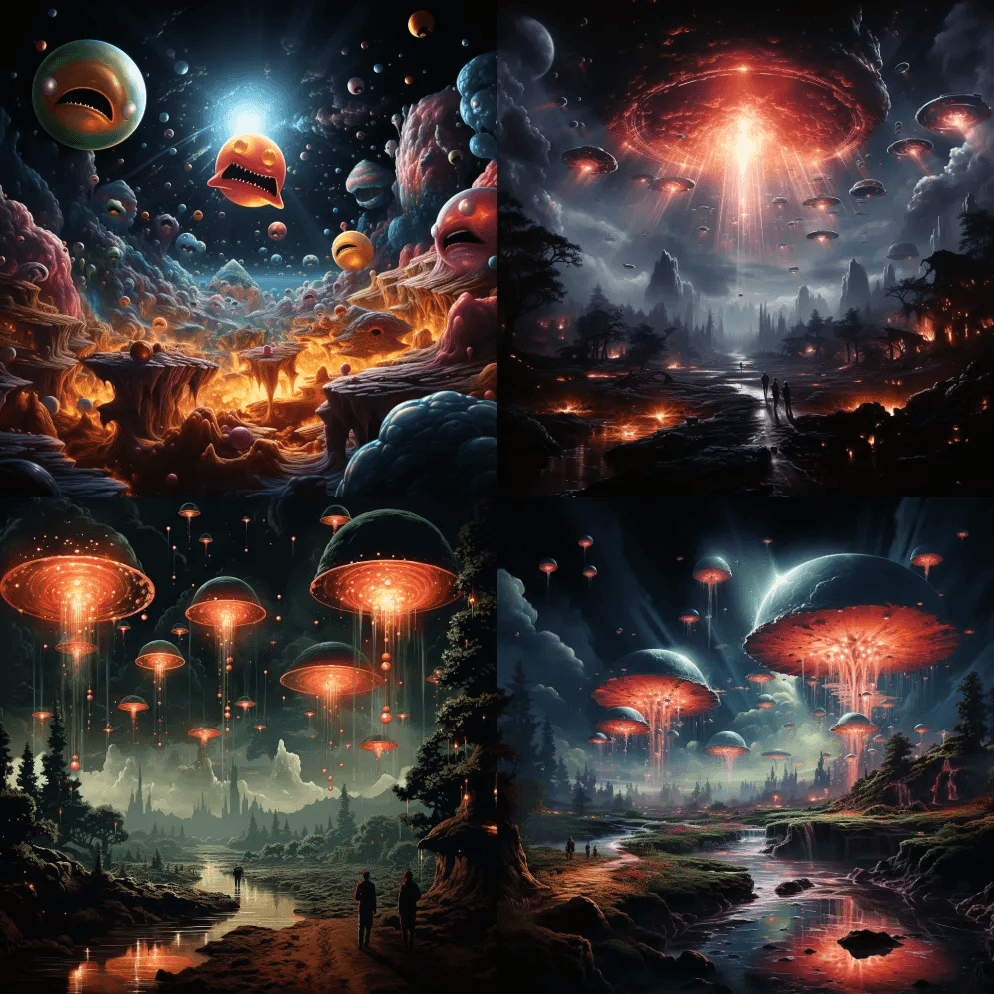 20世纪80年代，太空入侵者向我飞来，而 - Midjourney Prompt