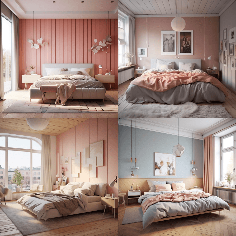 北欧室内粉色，卧室 - Midjourney Prompt