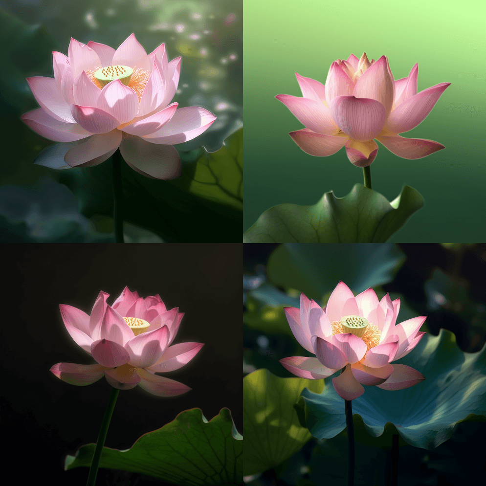 粉色荷花，绿叶，高分辨率风格，精致风格， - Midjourney Prompt