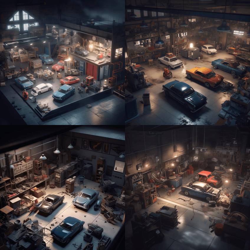 汽车维修服务舱3D模型,采用逼真的静物风 - Midjourney Prompt