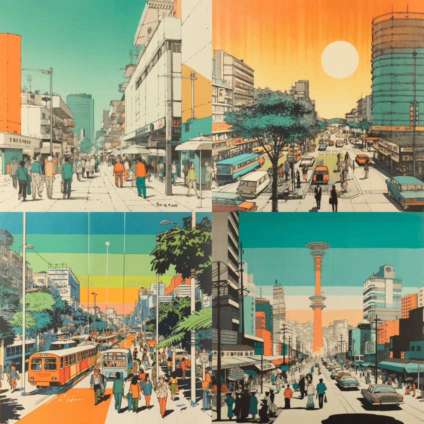 20世纪60年代的广告牌海报，极简主义插 - Midjourney Prompt