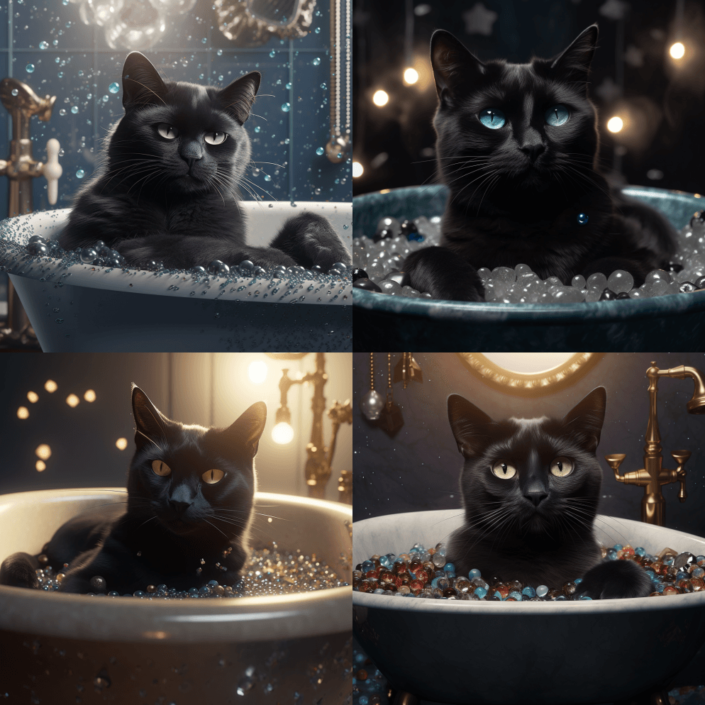 漫威的黑猫，在热水浴缸里尽情享受 - Midjourney Prompt