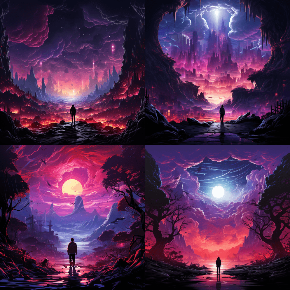 这是一件充满霓虹灯的数字艺术，描绘了一个 - Midjourney Prompt