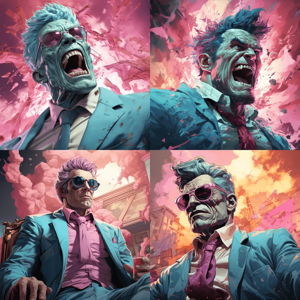 一个装饰巨人的插图，香槟粉色和蓝蓝色的风 - Midjourney Prompt