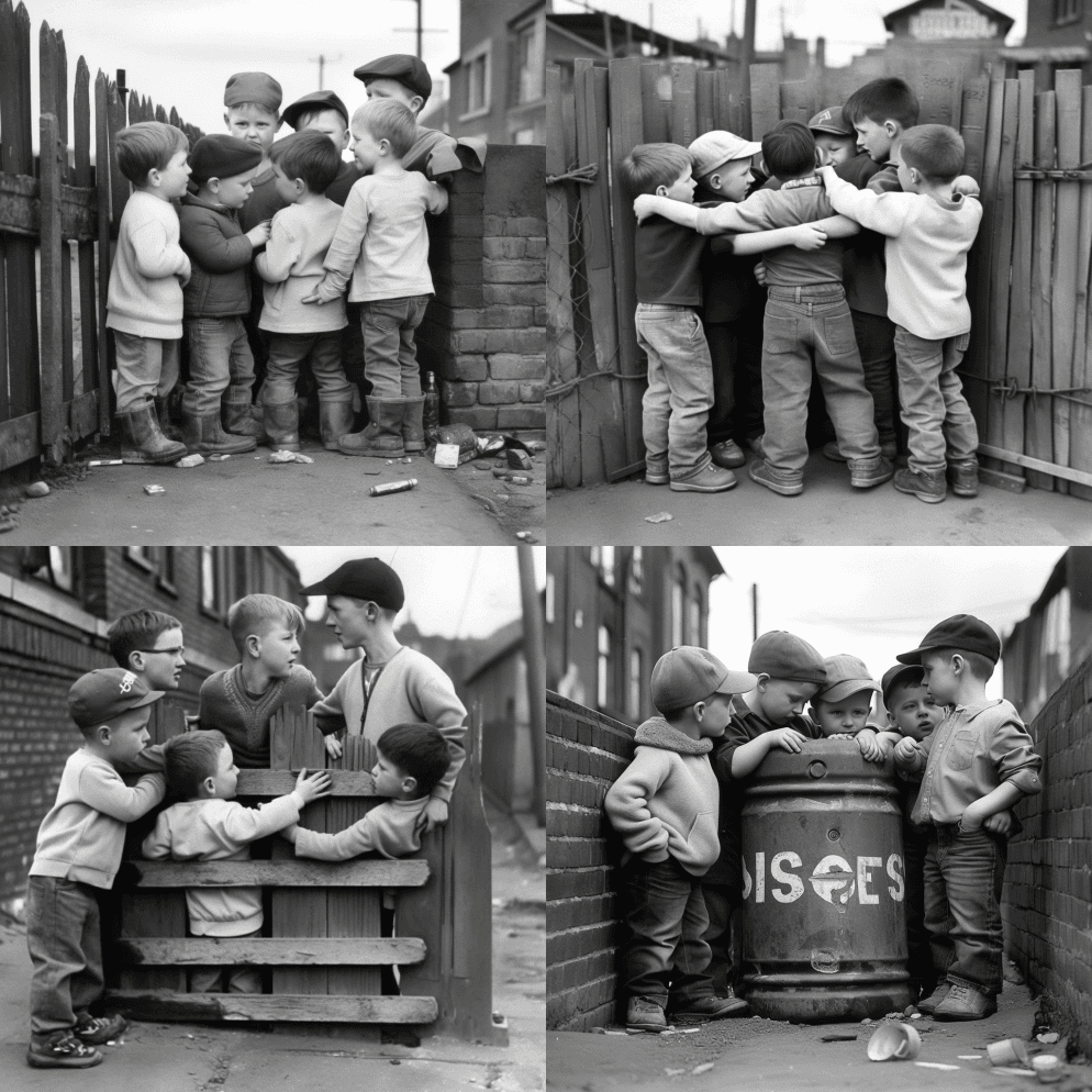 六个小男孩，他们的表情和态度被准确地捕捉 - Midjourney Prompt