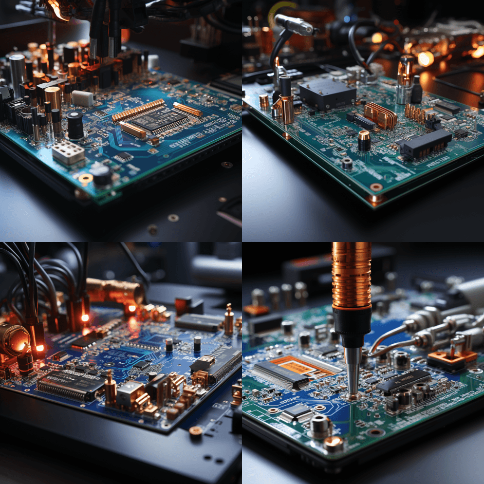 特写图片：放大一个烙铁，巧妙地将电路板上 - Midjourney Prompt