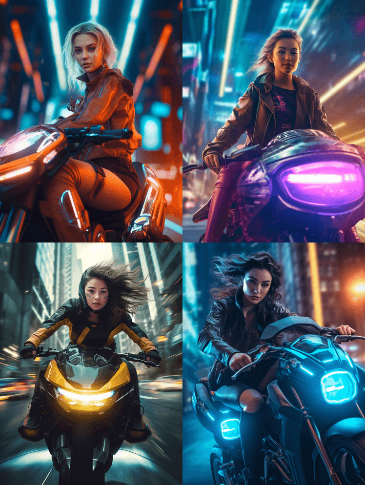 获奖全景摄影一位迷人的女飞行员骑着悬停自 - Midjourney Prompt