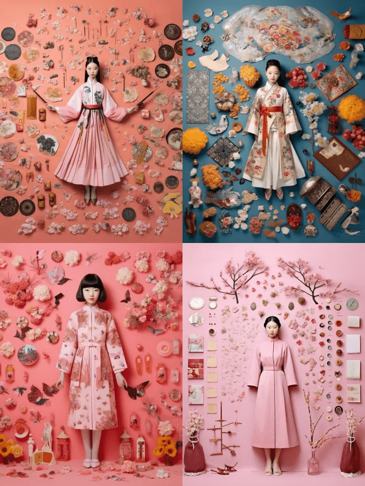 画面中央，一个女孩身着春装，2023年时 - Midjourney Prompt