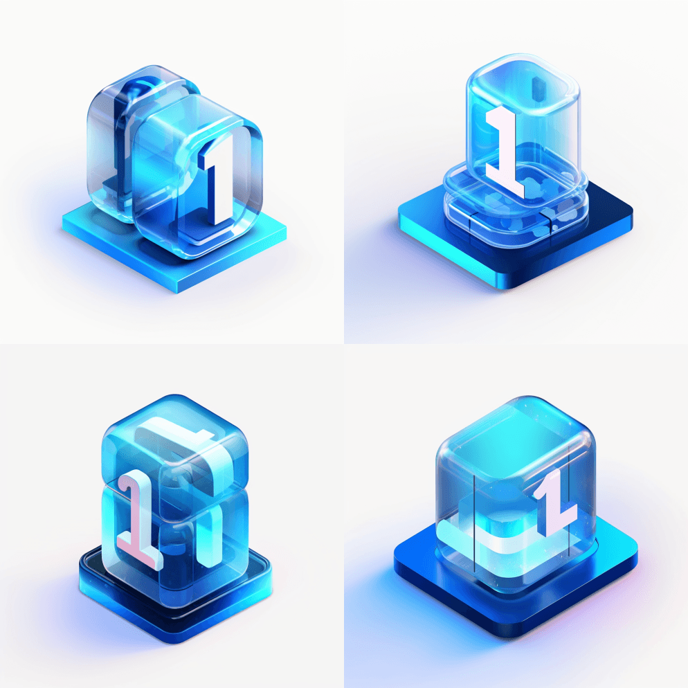 1号立体声底座，透明材质，蓝白相间，磨砂 - Midjourney Prompt