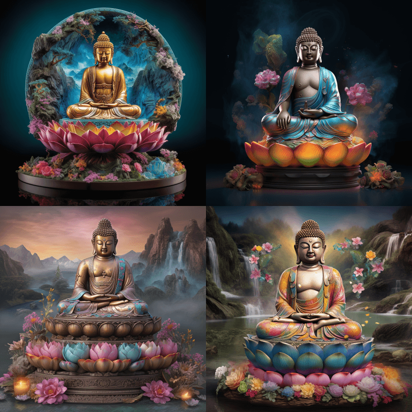 在法鼓山用3D效果呈现威严肃穆的释迦牟尼 - Midjourney Prompt