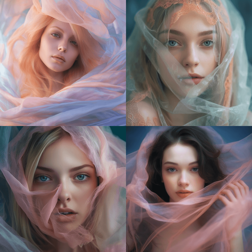 薄纱面纱，甜美女孩，特写，柔和色彩，专业 - Midjourney Prompt