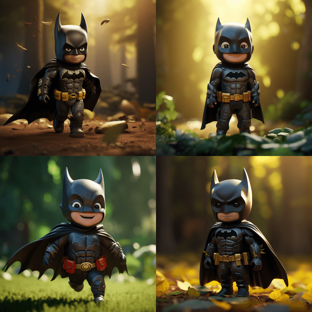 可爱的微型蝙蝠侠，迪士尼风格，全身，可爱 - Midjourney Prompt