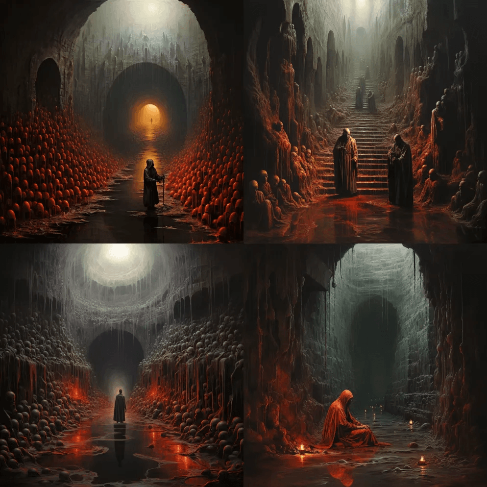 祭司僧侣来到地狱的底部，红色的黑暗王子试 - Midjourney Prompt