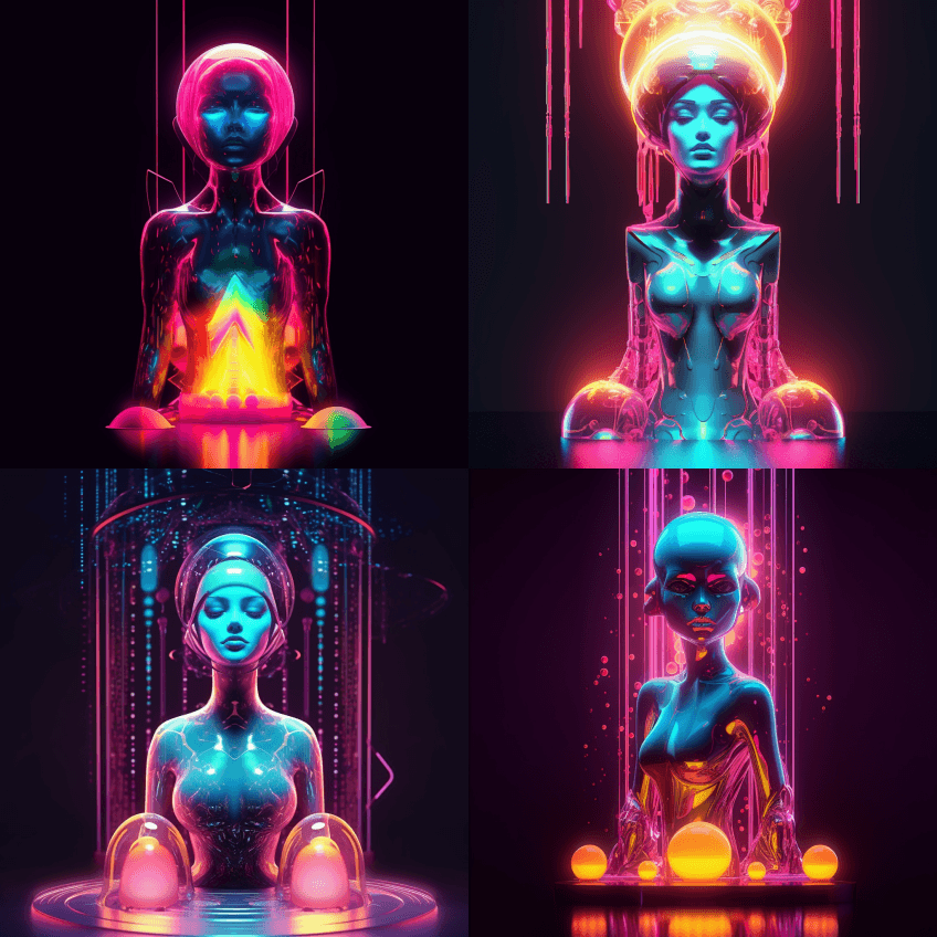 美丽华丽的装饰艺术放射的电子人造飞人与生 - Midjourney Prompt