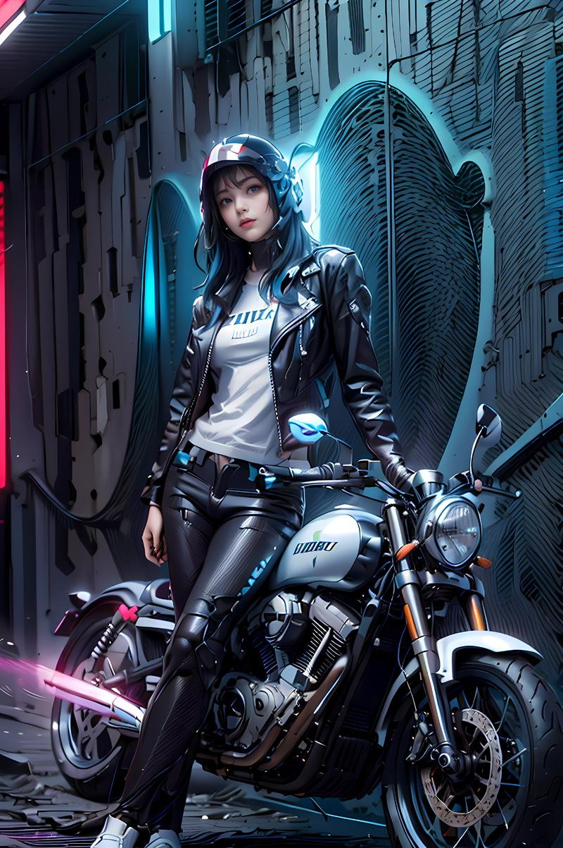 AI绘图  
今日研究了下赛博机车女孩的生成效果，期间挺顺利的没遇到什么较大的问题，主要记录下主