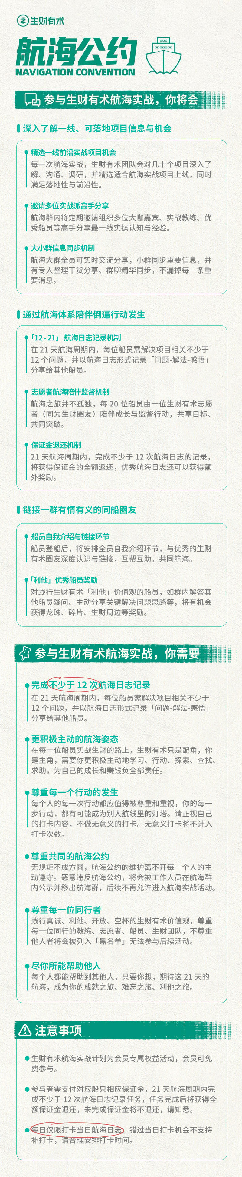 今晚 20:00， 11 月航海正式开放报名。
在这之前，来一起阅读下航海公约吧。
点个赞表示朕