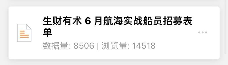 提醒下大家，6月航海实战报名昨天凌晨结束，报名人数远超预期。
录取船员名单正在整理，今天晚点时间会