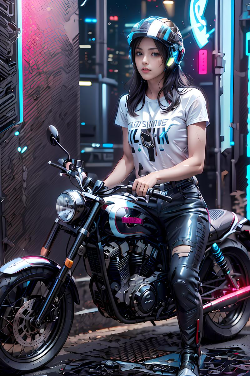 AI绘图  
今日研究了下赛博机车女孩的生成效果，期间挺顺利的没遇到什么较大的问题，主要记录下主