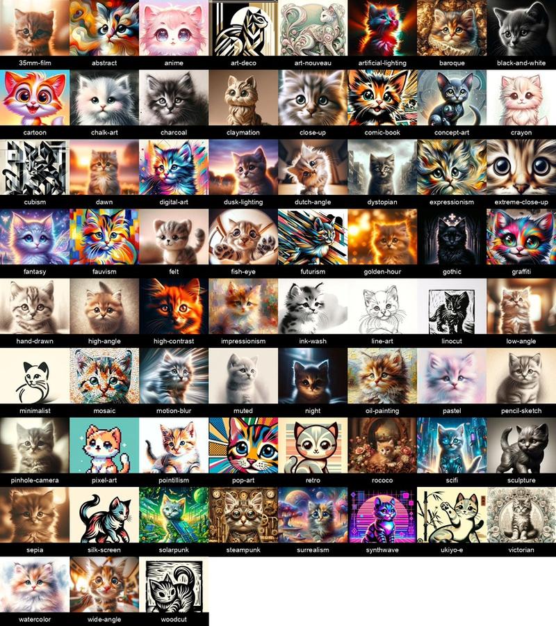 DALL·E 3 这次更新时新增了67种图像风格，风格更丰富，想要的效果更容易实现了。
35mm-