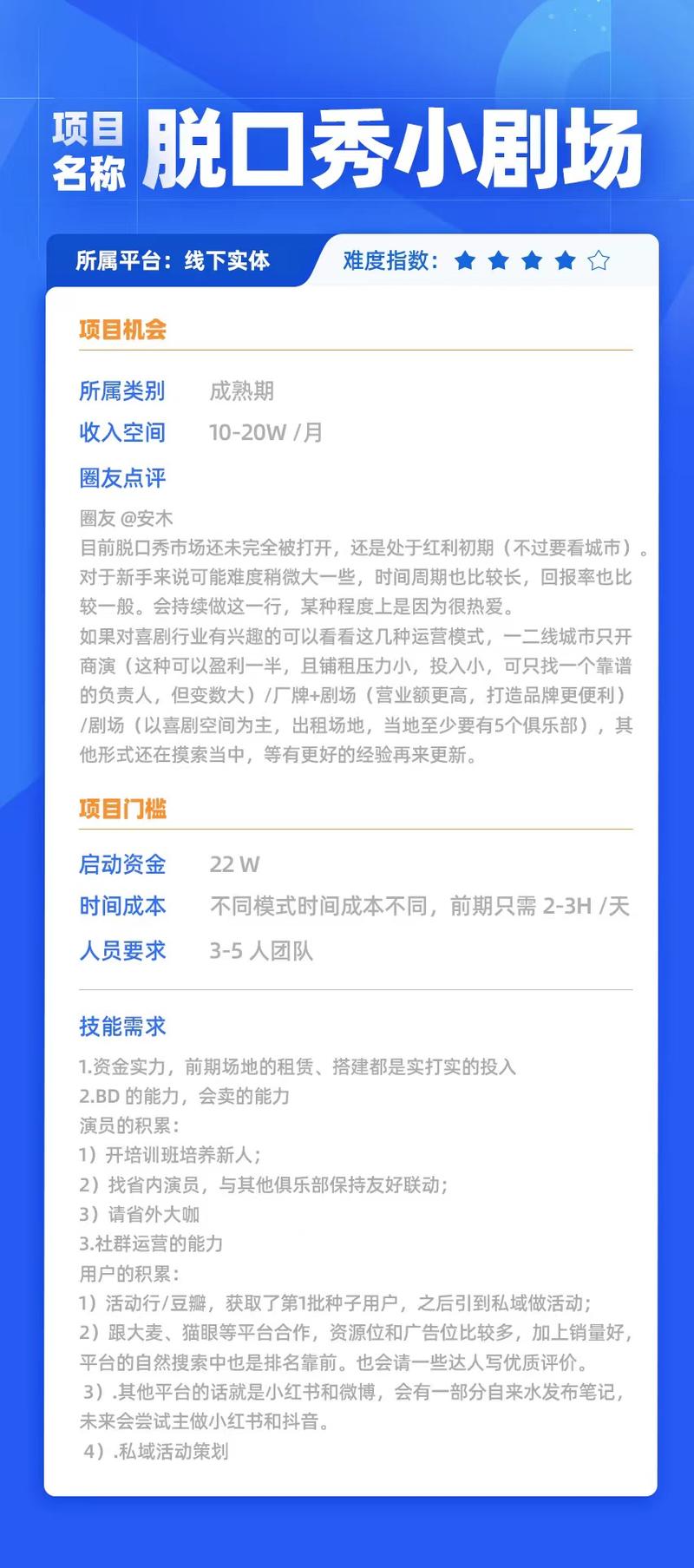 大家好，我叫安木，是个 90 后脱口秀剧场创业者，目前经营两家百人小剧场。
《吐槽大会》和《脱口秀