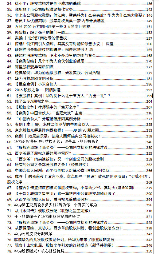【股权分配与合伙创业】案例合集，网络上应该很难找到。各位需要的请自取！
里面每一篇都是公司创始人开