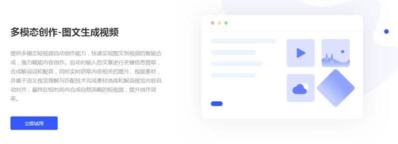刚刚看到的一个新科技信息，“多模态创作-图文生成视频”。
百度新推出的一个功能，只需要输入文章和图片
