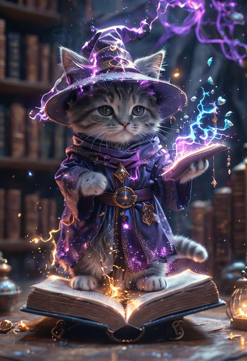 魔法猫咪
Lora分享：
奇幻巫师风格：Fantasy_Wizard__Witches_SDXL