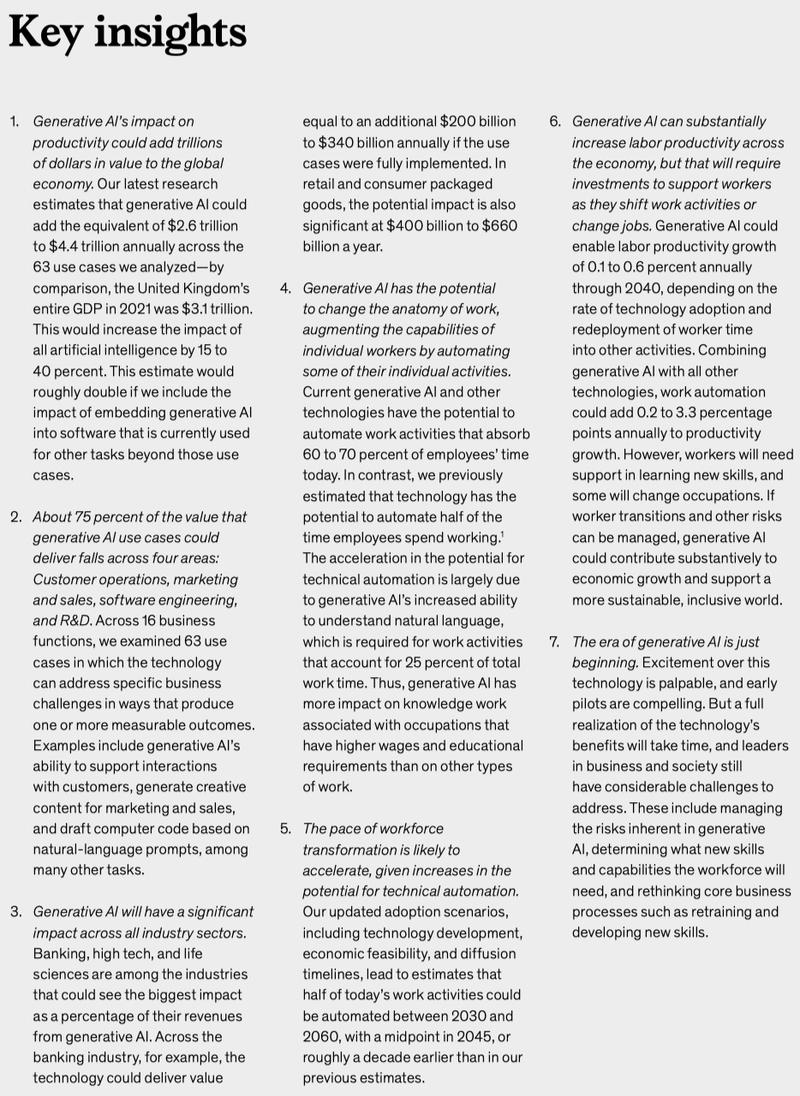 这份麦肯锡报告《The economic potential of generative AI》，纠