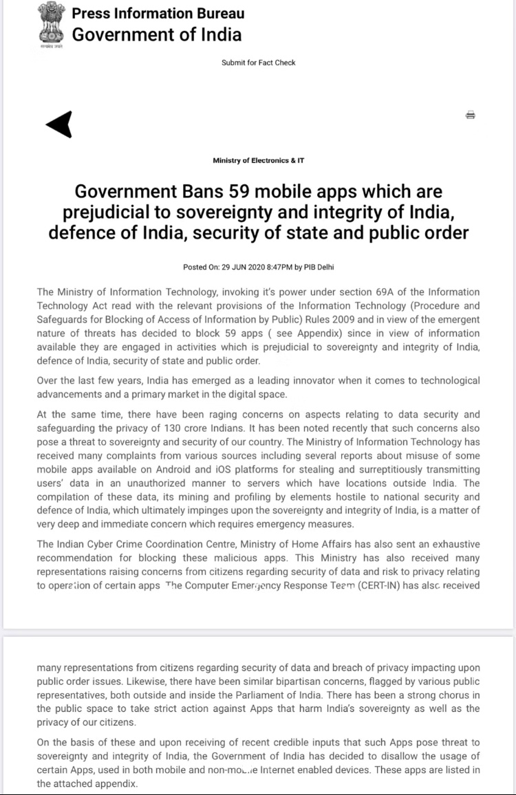 印度🇮🇳政府正式出台🈲️了59个中国的app