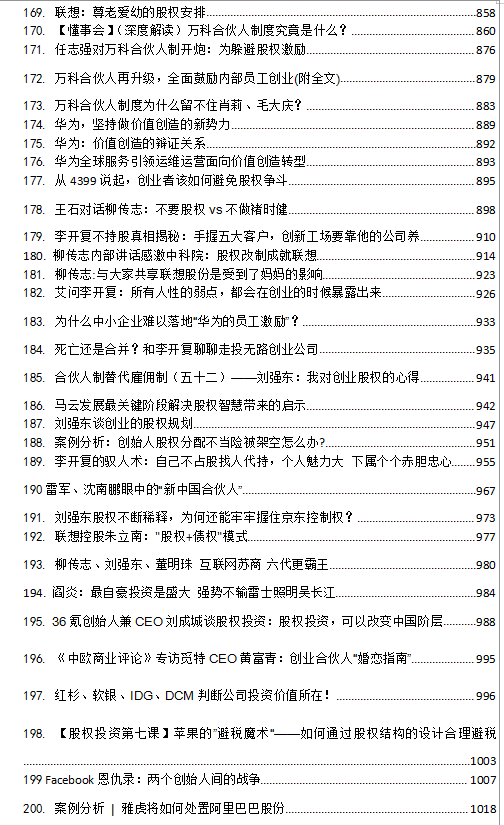 【股权分配与合伙创业】案例合集，网络上应该很难找到。各位需要的请自取！
里面每一篇都是公司创始人开